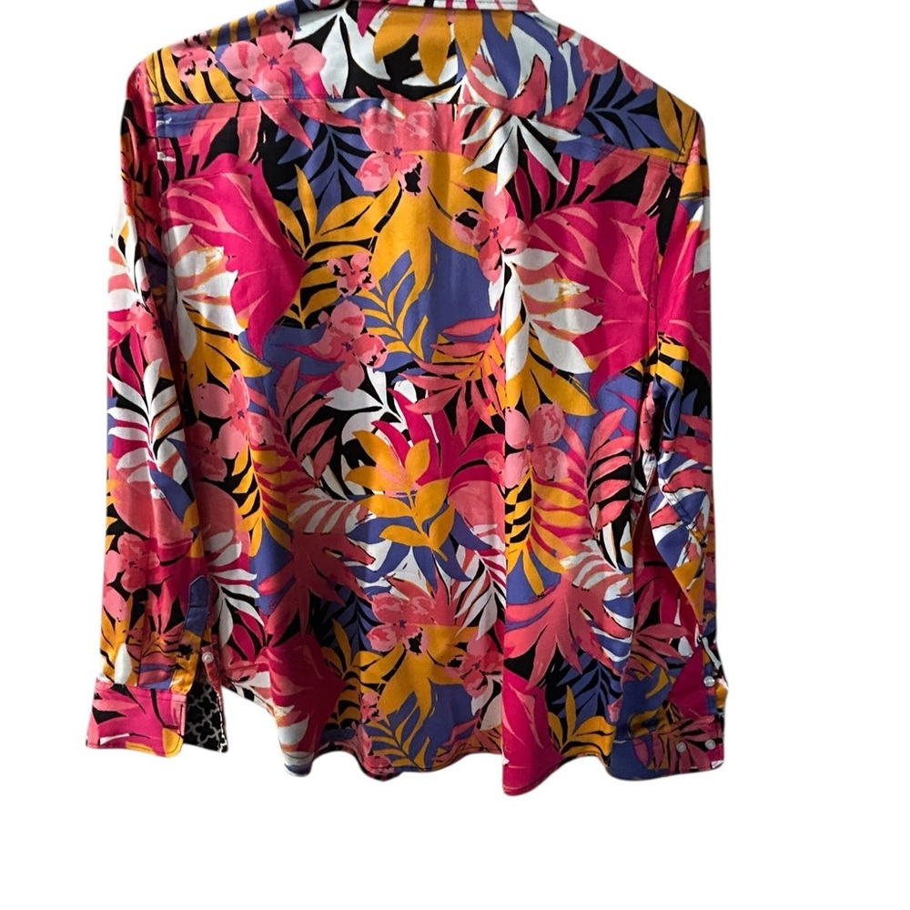 Vibrant Tropical Print Button-Down Shirt - Pink & Yellow - Picture 3 of 5